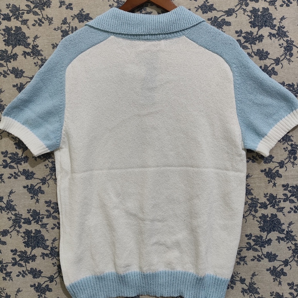 Casablanca Short-Sleeve Polo in White and Light Blue - Picture 5 of 6